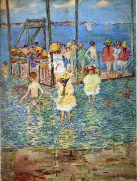 Beach Painting - children on a raft 1896
